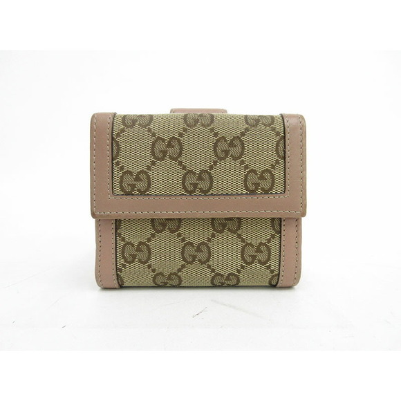 Gucci GG Double Hook Bifold Wallet Pink Beige Canvas Leather - Picture 2 of 10
